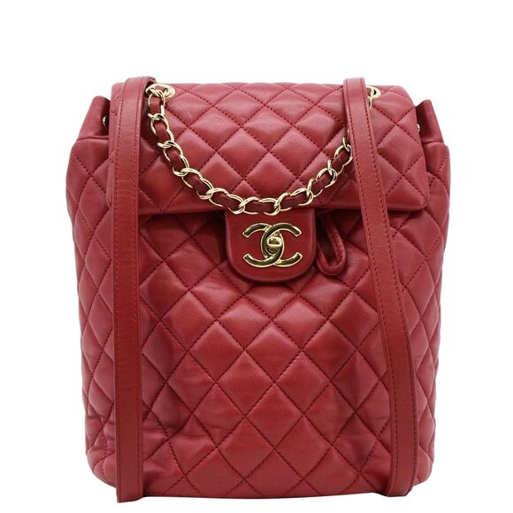 CHANEL  Urban Spirit Quilted Leather Backpack Bag Red - Picture 1 of 13